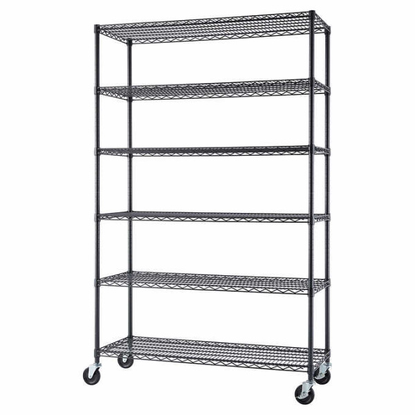 1900509 TRINITY 6-TIER WIRE SHELVING RACK, 48" X 18" X 72" NSF, INCLUDES WHEELS