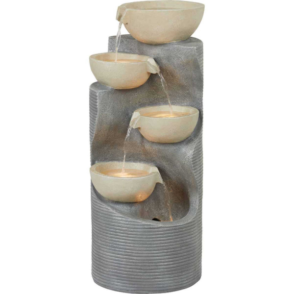 873582 BEST GARDEN 16 IN. W. 35 IN. H. X 16 IN. L. POLYRESIN BOWL FOUNTAIN WITH LED