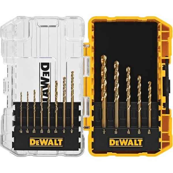 DEWALT 13-teiliges Titan-Spiralbohrer-Set – Für Metall, Holz & Mehr, Inkl. Hartplastik-Etui