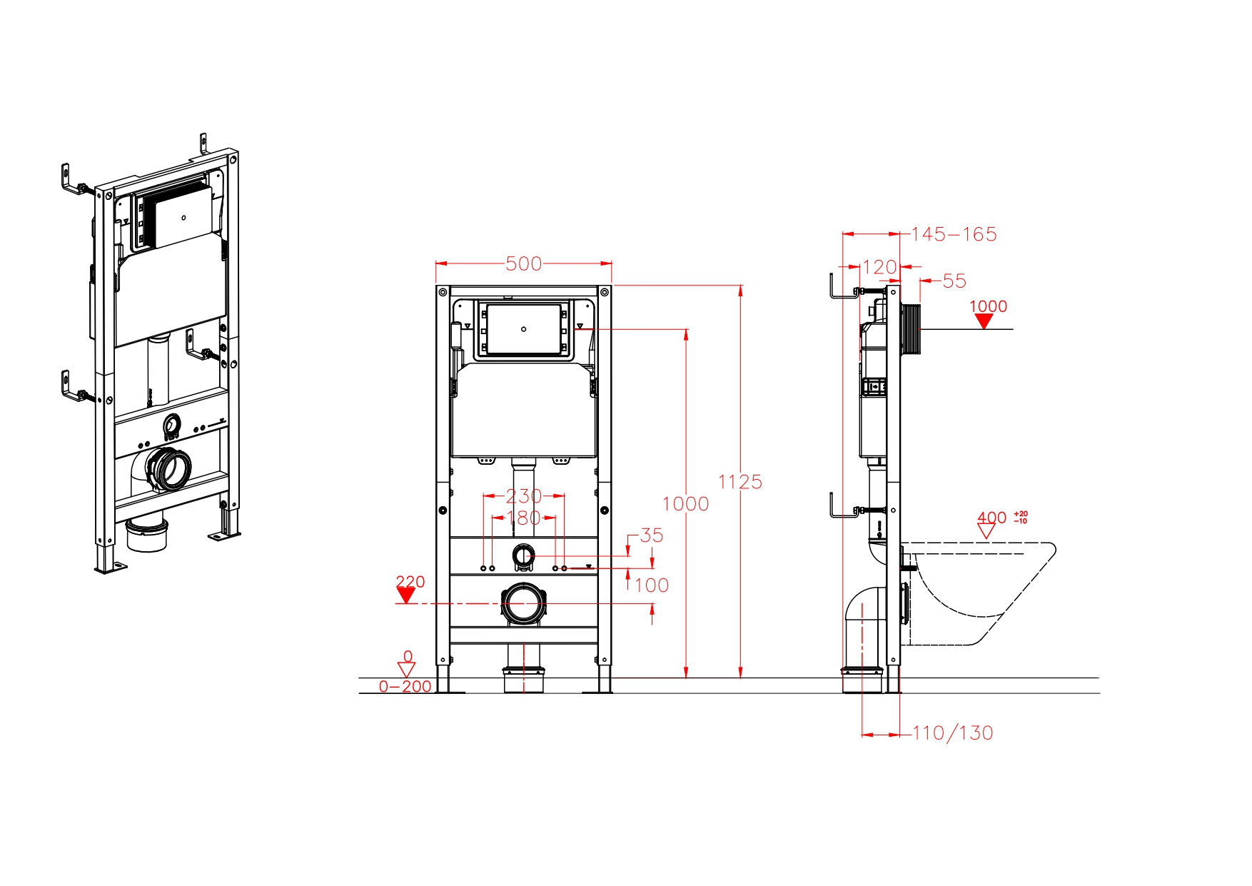 L DEAUX H502A CONCEALED CISTERN WITHOUT PANEL RED Kasimex